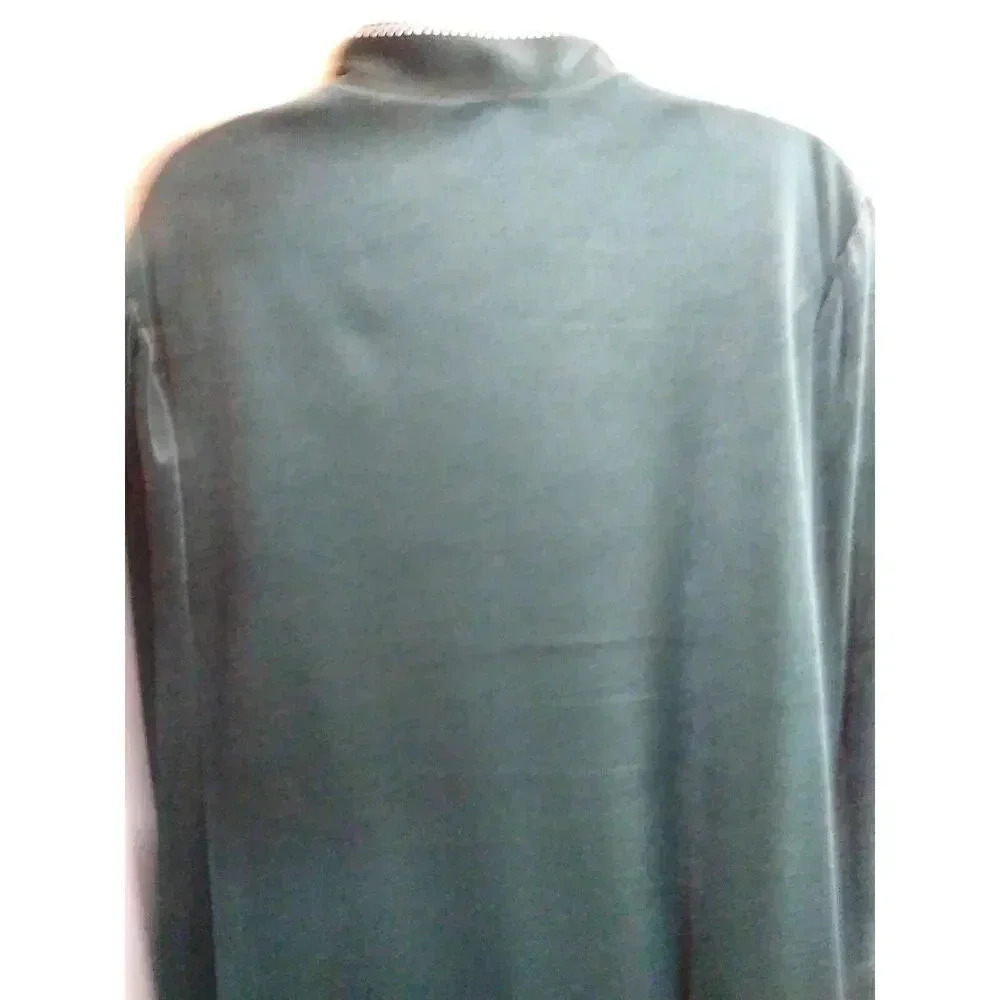 Amanda Stewart Cozy Wear Maxi Robe Green Embroider 1/2 Zip Sz XL Velour Bust 44" - Picture 7 of 12